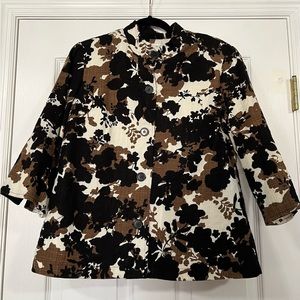 Coldwater Creek Jacket Floral Black Brown Mandarin Collar Fall Lined Boho SZ 12